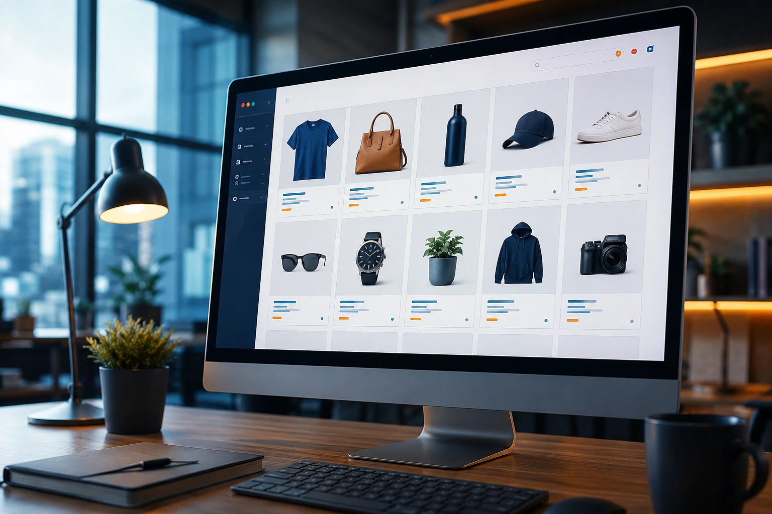 E-commerce products displayed on a computer